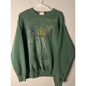 Lee SKI SNOWSHOE Embroidered Green Crewneck Sweatshirt Large Heavyweight